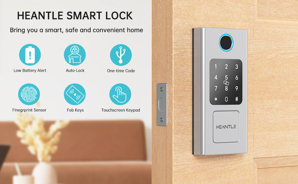 Smart Door Lock, HEANTLE Keyless Entry Door Lock Fingerprint Electronic