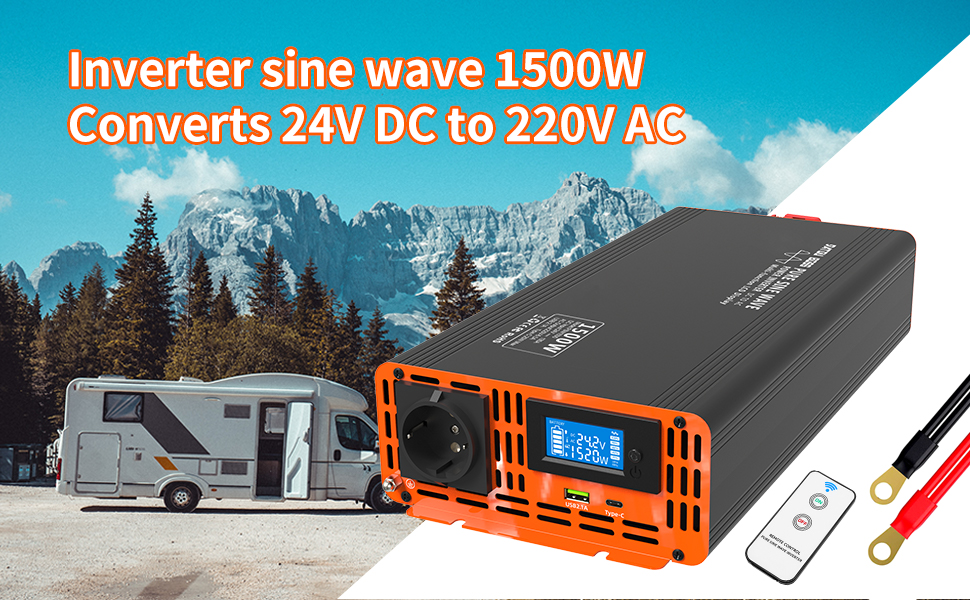 Inverter Onda Pura 1500W/3000W DATOUBOSS - Convertitore 24V A 220V, Display LCD, USB Type-C - Per Auto, Camper, Emergenze