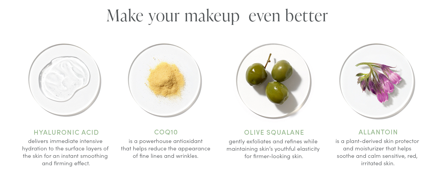 Hyaluronic Acid, CoQ10, Olive Squalane, Allantoin
