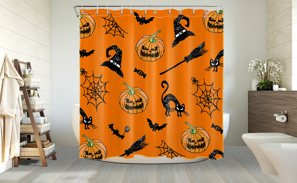 EOBTAIN Scary Halloween Shower Curtain Spooky Pumpkin and