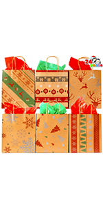 24 Pcs Christmas Kraft Gift Bags with 6 Assorted