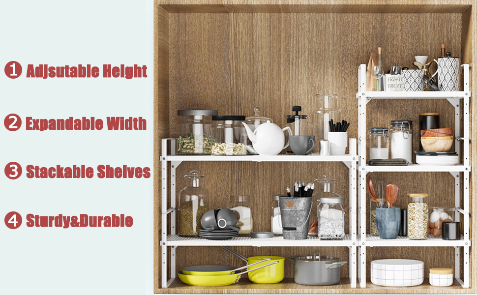 jkxoo 2Pack Expandable Shelf Organizers, Stackable