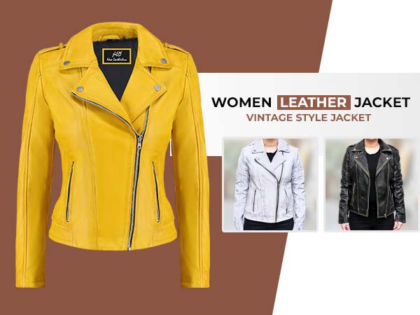 Jild Biker Style Vintage Leather Jacket Women - Casual