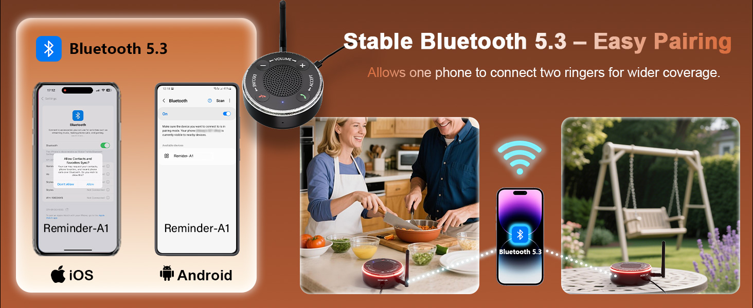 Cell Phone Ringer Amplifier & Flasher - Make Phone Ring Ultra Loud & Visible, One-Touch Answer/Decline, Bluetooth Phone Amplifiers for Hard of Hearing/Deep Sleeper/Noisy Spaces/Home 6 phone ringer amplifier