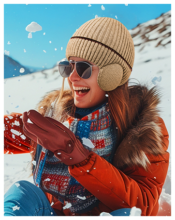 Playing with snow hats in the snow for women