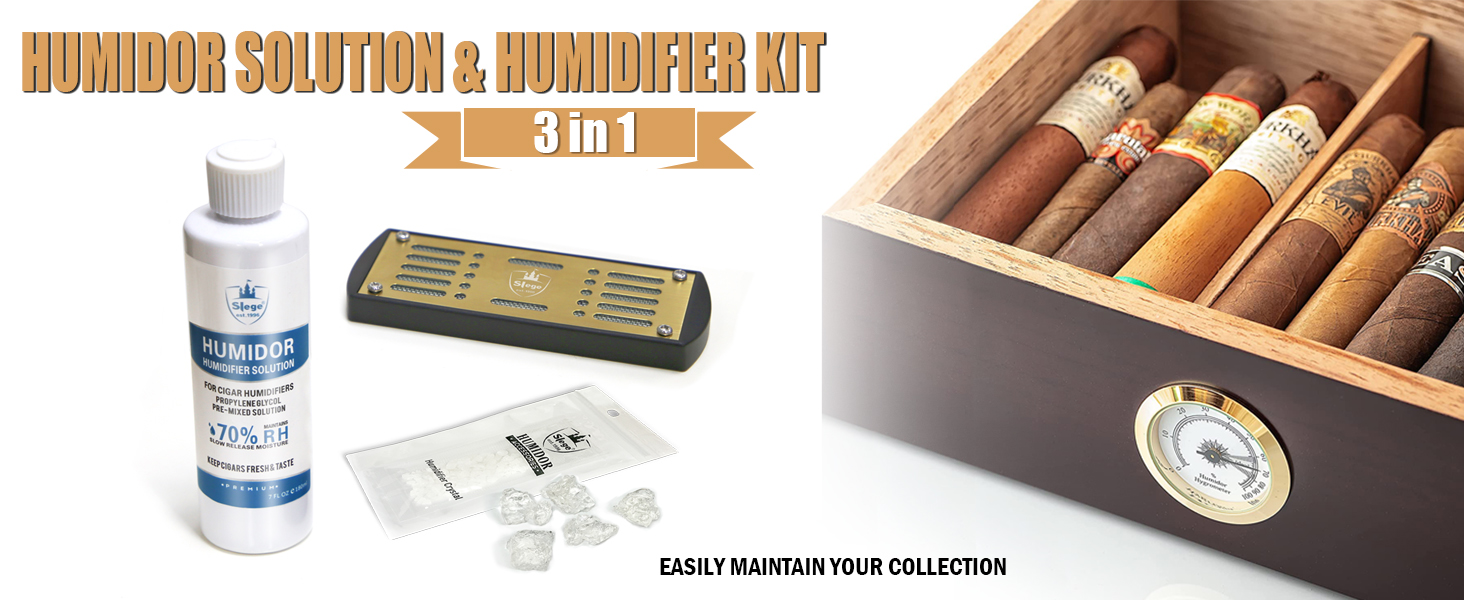 Cigar Humidor Solution & Humidifier KIT for Humidor Cigar Box, Includes