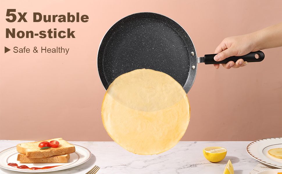 Zalnuuk Crepe Pan, 10 Inch Dosa Pan with Spreader, Nonstick