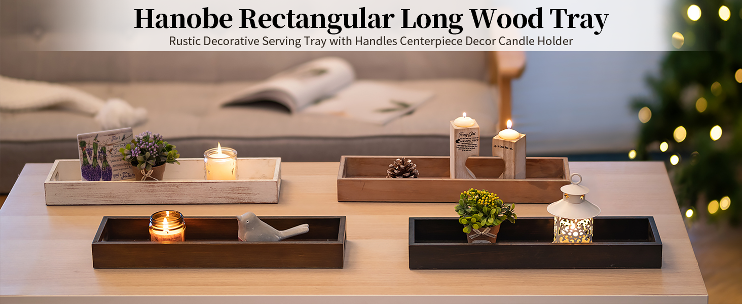 Hanobe Rectangular Long Narrow Tray Rustic Wooden
