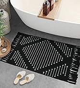 LIVEBOX Boho Bathroom Rug 2' x 3' Washable Black Rug Small Moroccan Throw Rug for Bath,Cotton Wov...