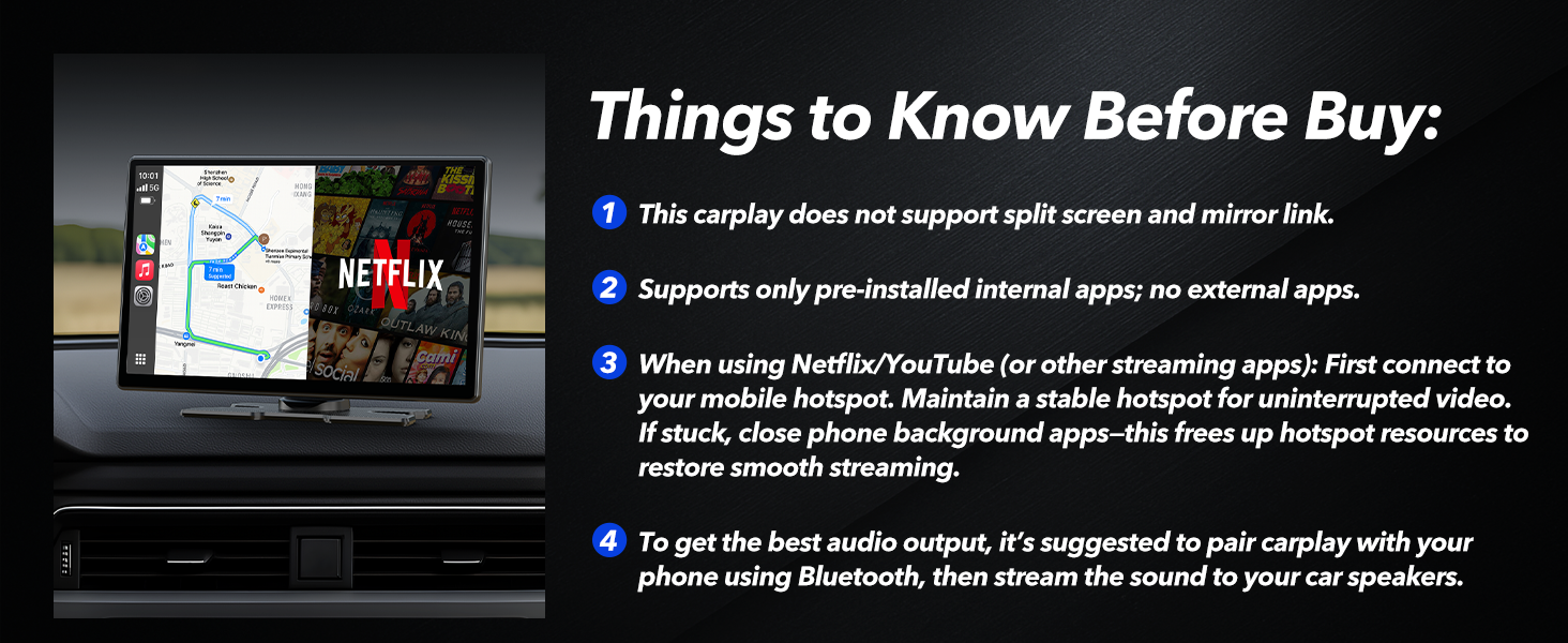 Amazon.com: Volam 9'' Carplay Screen with Netflix YouTube and 1080P ...