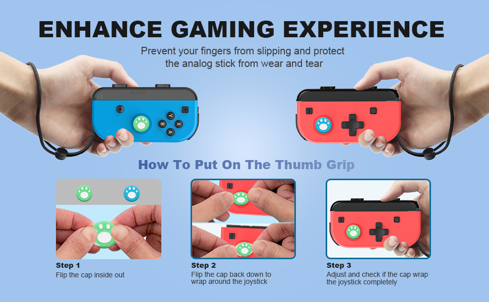 PYue Switch Controller Wrist Strap Pair for Switch Joycon, with 2 Thumb
