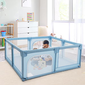 COSTWAY Box Per Bambini Centro Attività Portatile Per Neonati, Rete Traspirante, 190 X 150 X 70cm (Blu) 13 1