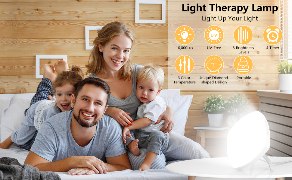 SAD Light Therapy Lamp, UvFree SAD Lamp 10,000 Lux, 3 Color Temperature Daylight Lamp, 4 Timer