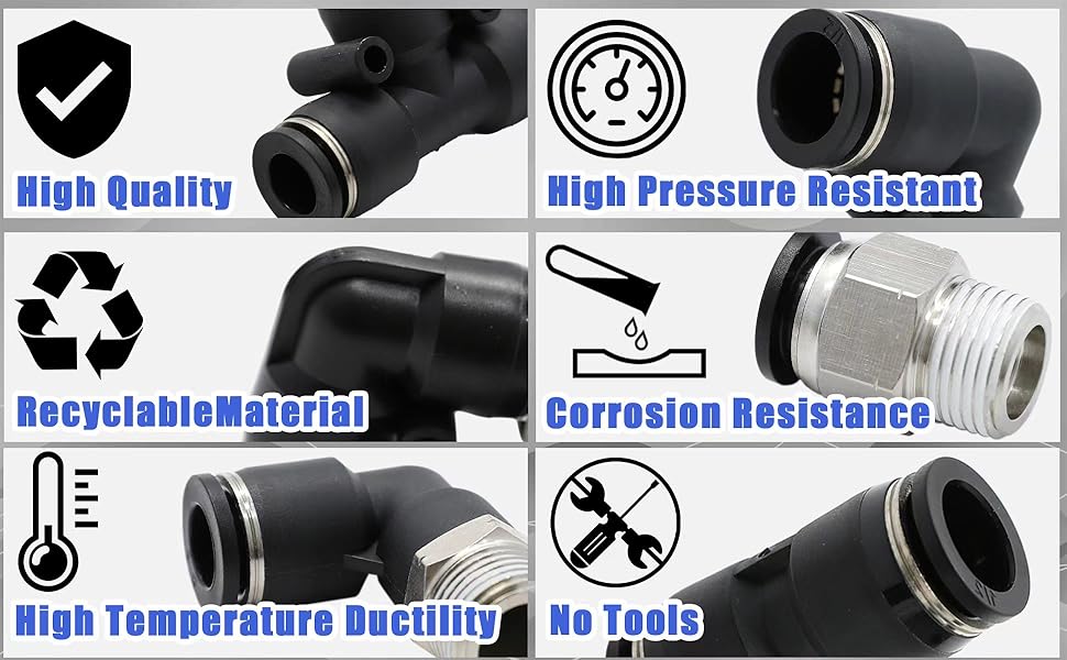 DOT Air Brake Line Fittings, 37 Pcs, 1/4, 3/8, 1/2 In Push