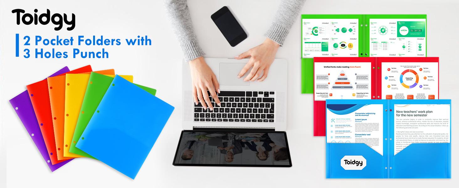 120 Pack 2 Pocket Folders with 3 Holes Punch, Plastic