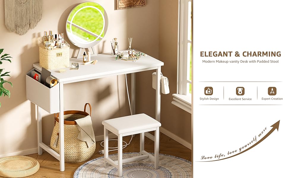 KAIROAD Makeup Vanity Desk with Mirror and Lights Small