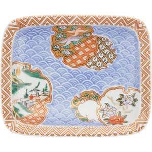 2198 波佐見焼　林九郎窯　富士型雲海山水　皿　5客　時代物 2198 波佐見焼 林九郎窯 富士型雲海山水 皿 5客 時代物 金襴手