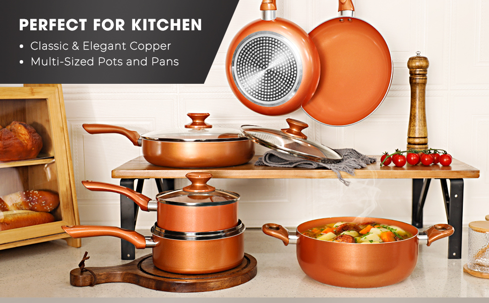Pots and Pans Set, Cookware Set, Copper Pan Set, Nonstick