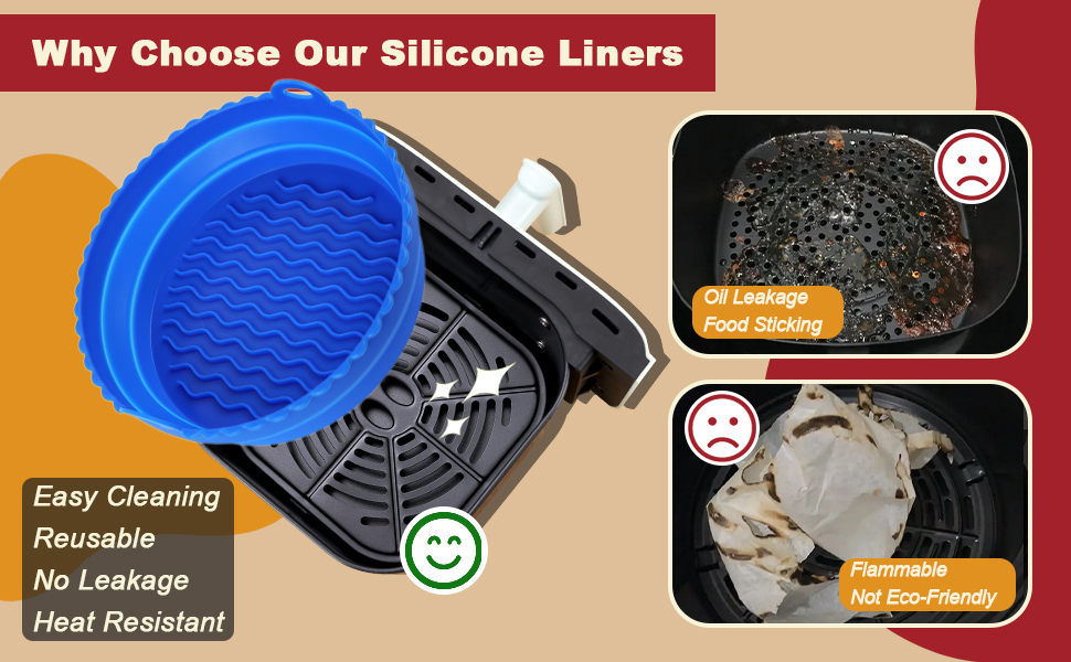 2Pack Air Fryer Silicone Liners, 8.27in Foldable Silicone