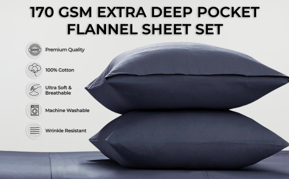 Tribeca Living Solid 170GSM Flannel Extra Deep Pocket