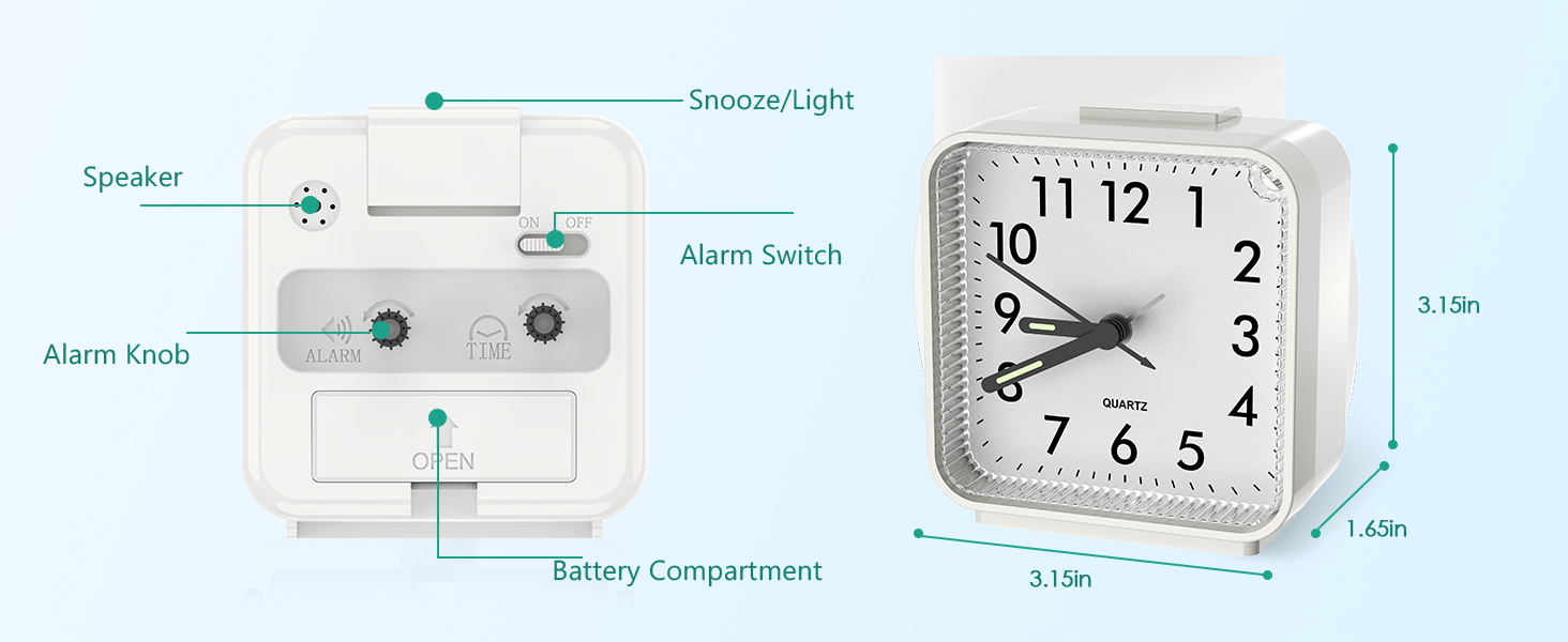 ORIA Silent Alarm Clock, No Ticking Battery Operated Bedside Clocks, Luminous Large Display
