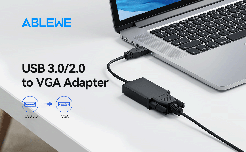 USB 3.0 to VGA Adapter, ABLEWE USB 3.0/2.0 to VGA 1080P Adapter (Male