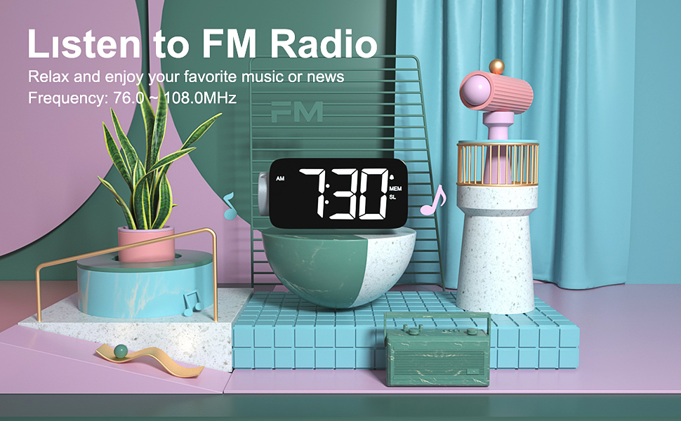 Alarm Clocks, YISSVIC Projection Alarm Clock for Bedroom with 6.5Inch LED Screen FM Radio