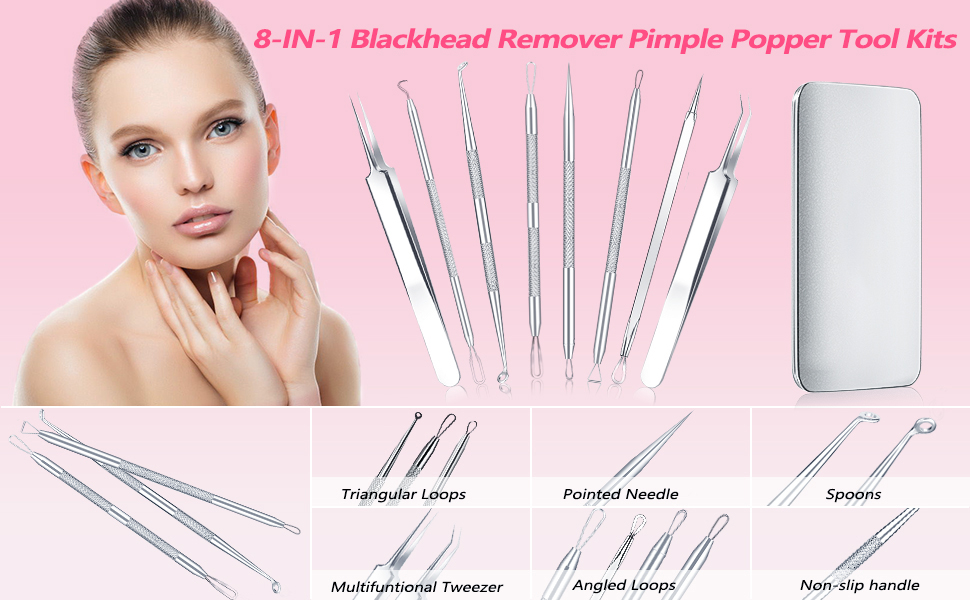 2023 Upgraded 8pcs Blackhead Remover Pimple Popper Tool