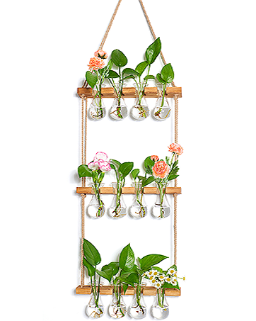 Plant Propagation Station Wall Hanging Terrarium Wooden Stand Indoor Teardrop Vase Glass Hydroponic