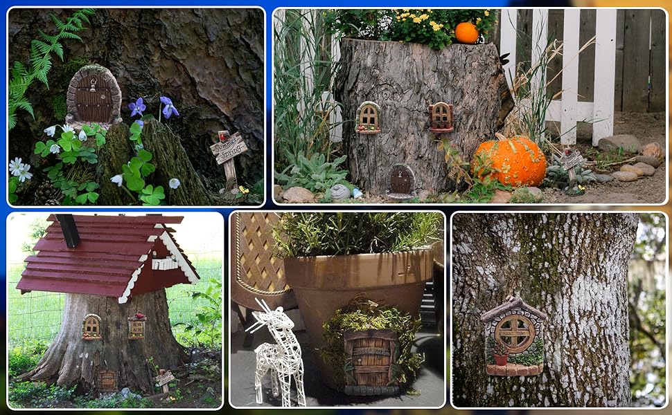 EZALEL Fairy Door and Window for Pot Trees Resin Vintage