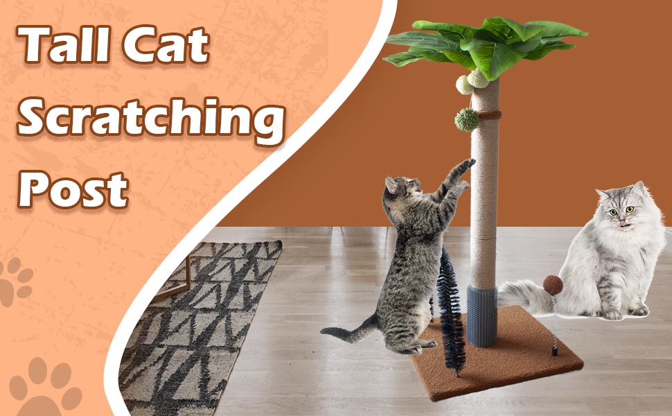 Tree Cat Scratching Post with Dangling Toy Ball, Vertical Sisal Rope Pole withTripod Base for cat