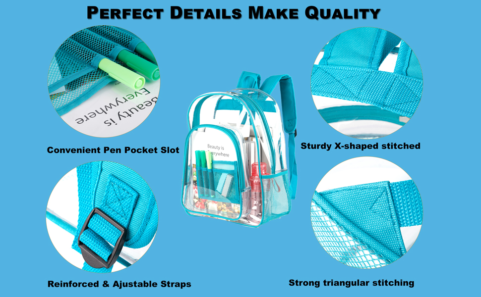 Teal/Turquoise Clear Backpack Transparent Heavy Duty See