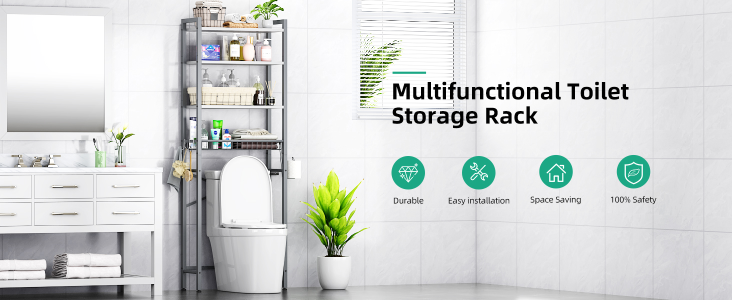 Over-The-Toilet Storage Rack 4-Tier Bathroom Organizer Shelf