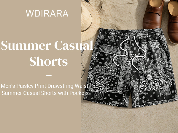 WDIRARA Men's Paisley Print Drawstring Waist Summer Casual