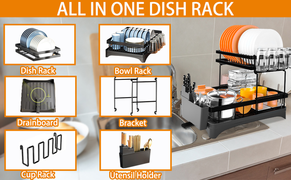 Dish Rack Organizers Washing Basket with Tray Utensils 