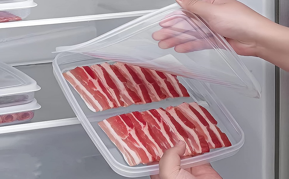 2 Pack Plastic Bacon Box, Deli Meat Saver Cold Cuts Fridge Keeper