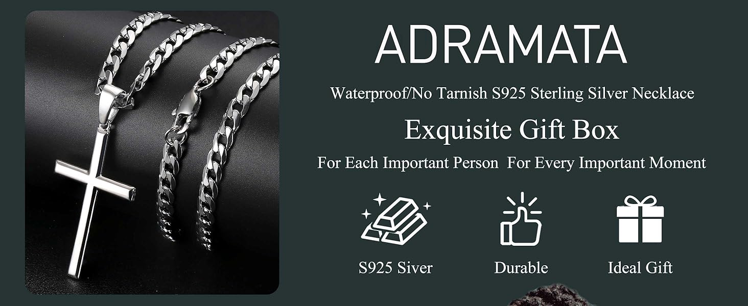 925 Sterling Silver Cross Necklace for Men
