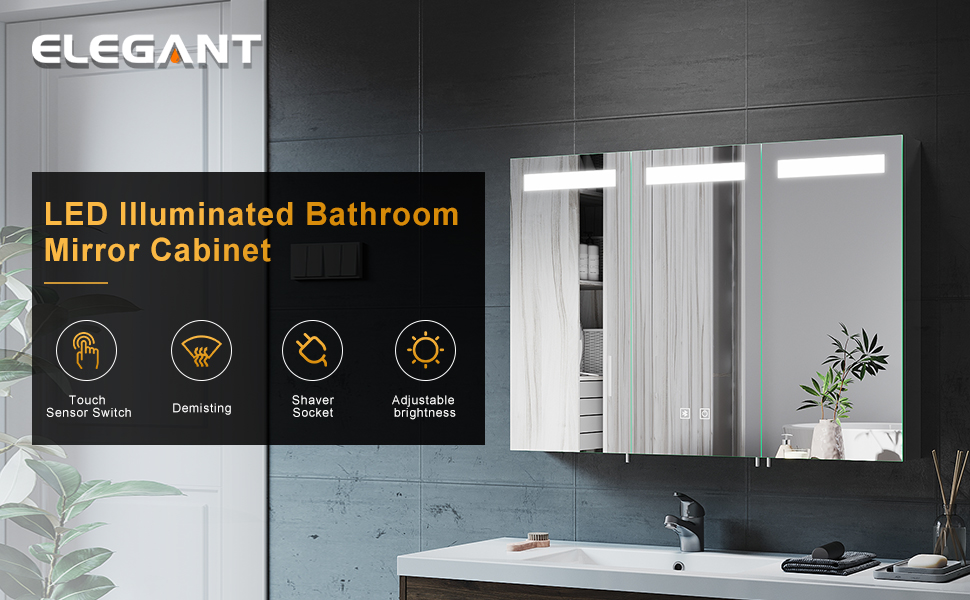 ELEGANT Large Bathroom Wall Mounted with Bluetooth and Shaver