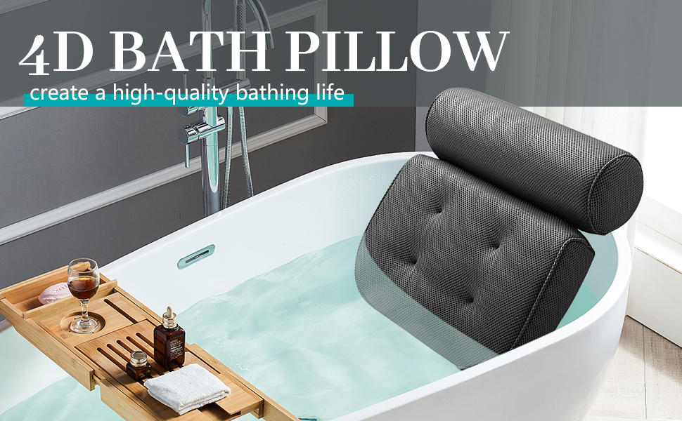 Bath Pillow, NonSlip Bathtub Pillow with 6 Strong Suction