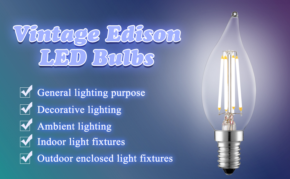 LONIUTO LED Light Bulbs 60 Watt Equivalent, 6 Pack Vintage LED Flame Tip Candelabra Bulb, E12