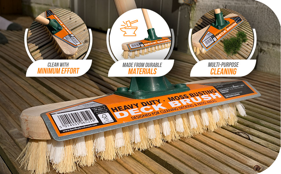 Heavy Duty Deck Brush with Long Handle, 21cm Stiff Bristle Deck