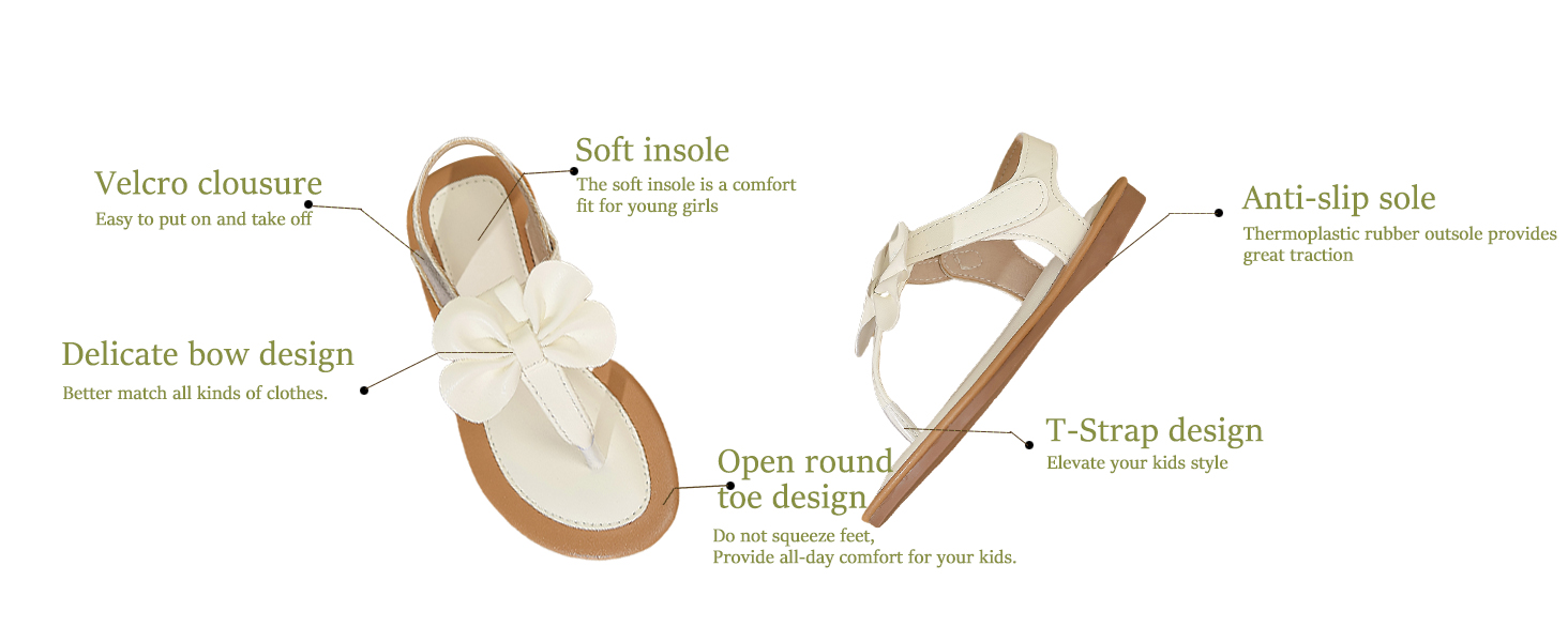 Toddler Girls Sandals Princess Bow Sandals Thong Flat Sandals Open Toe T-Strap Summer Dress Shoes