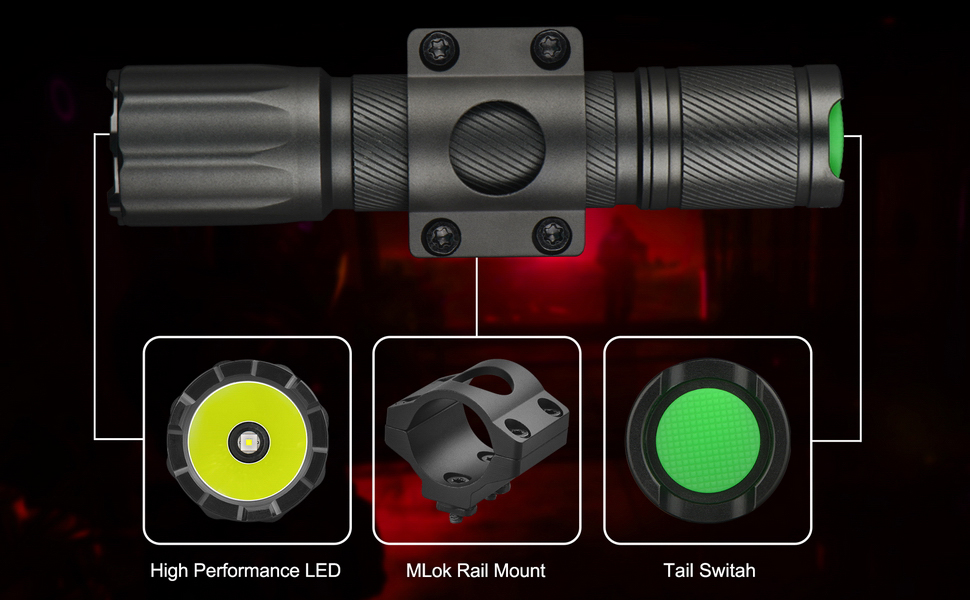 ANEKIM HL25 Red Hunting Flashlight Kit 1300 High Lumens Tactical Night Predator
