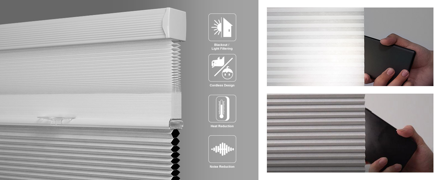 Day Night Cellular Shades Cordless Boolegon Blackout/Light Filtering 2 Shades in 1