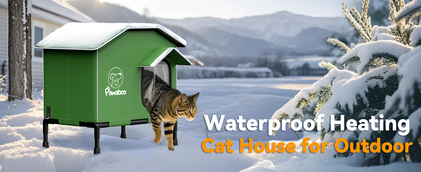 waterproof & insulated cat house outdoor in winter with heating pad