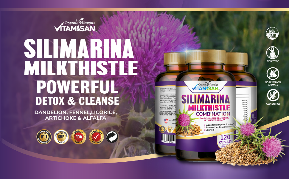 VITAMISAN Milk Thistle silimarina  Dandelion, Fennel. Licorice, Artichoke Alfalfa Detox