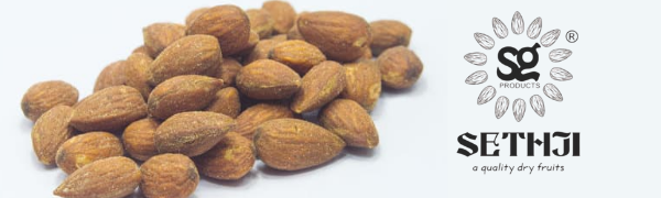 SETHJI Premium Fresh Roasted And Salted Almonds, weighing 250 grams.