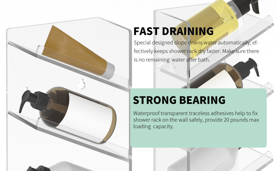 MULSAME Acrylic Shower Shelves， Shower Caddy Adhesive with