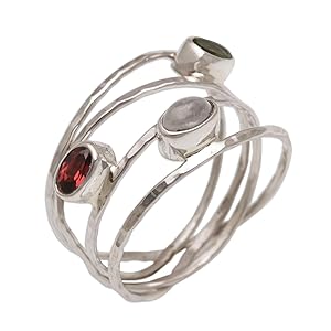 NOVICA,Gemstone,Garnet,Silver,Ring, Jewelry,Band ,Multicolor,Accesory,For Women,Metal, Pearls,Gift