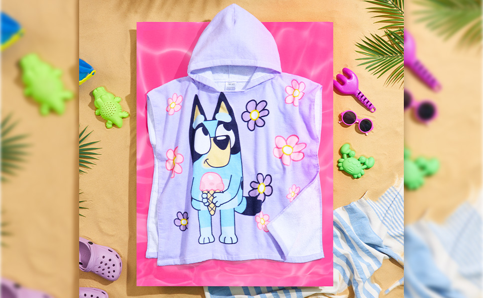 Bluey Bath Towel with Hood for Kids Absorbent 